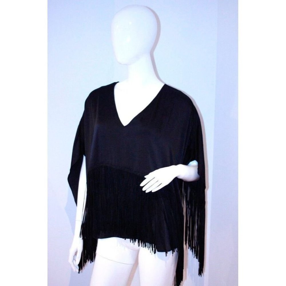 BCBG Max Azria FRINGE Black INIKO Flutter SLEEVED Poncho TOP Bohemian S